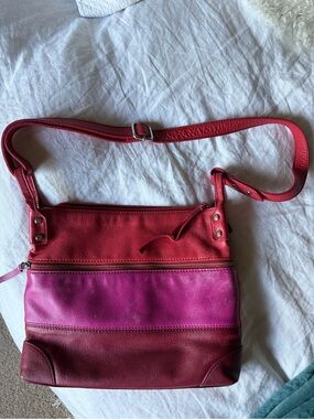 Fossil Colorblock Leather Crossbody in Red, Pink & Burgundy